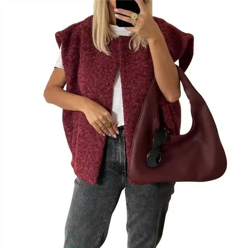 Dongdaemun Elegant Double-Sided Wool Vest – Korean V-Neck Hand-Sewn Women's Outerwear Jacket