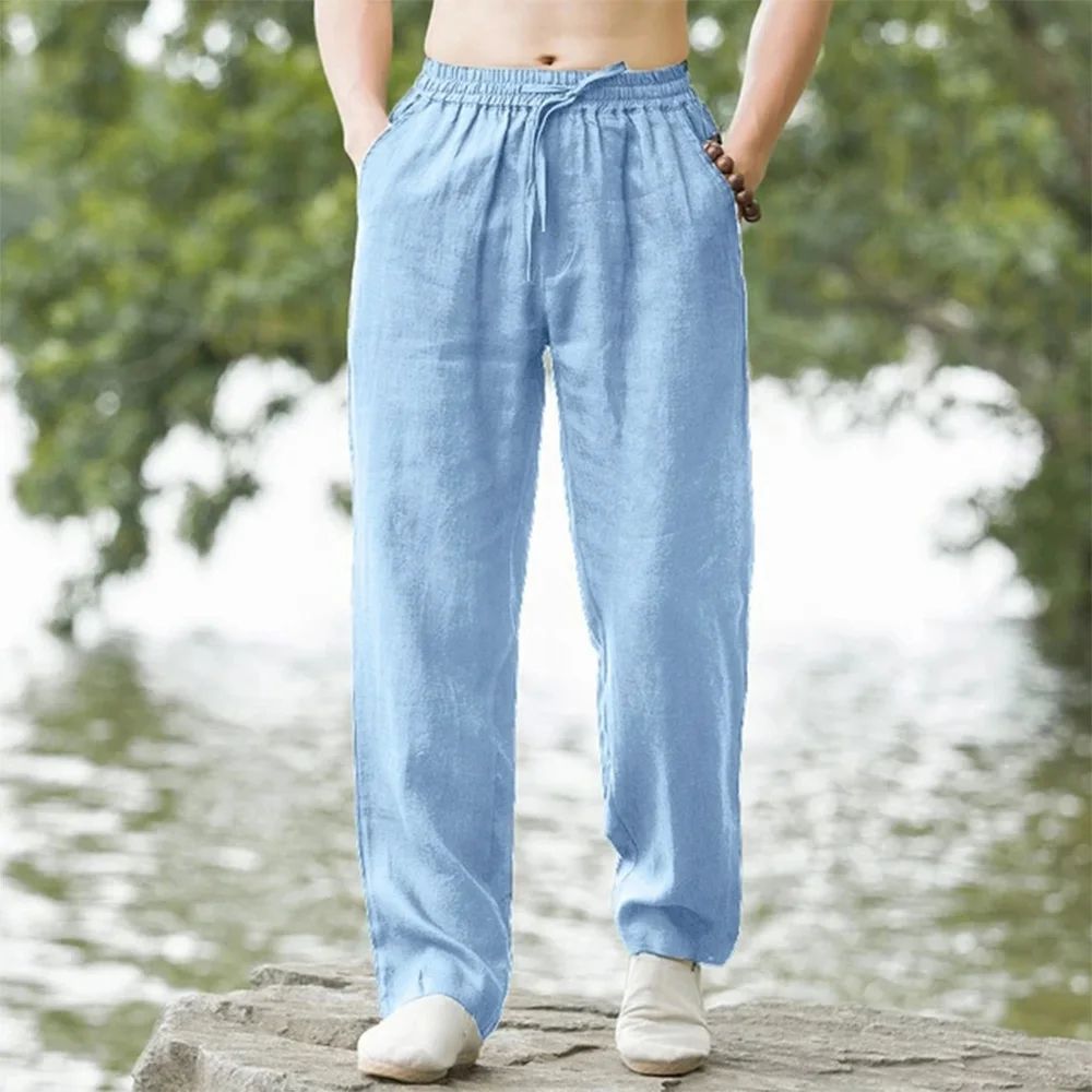 Men's Cotton Linen Beach Jogger Pants – Casual Loose Summer Streetwear Vacation Trousers