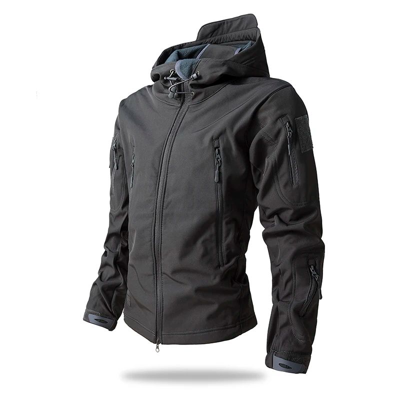 Men's Shark Skin Tactical Soft Shell Jacket – Waterproof Fleece Hooded Military Camouflage Outdoor Coat