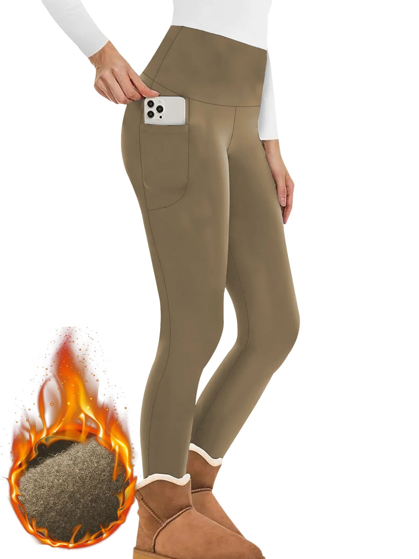 Women's Winter Thermal Leggings with Pockets – High Waisted Fleece Lined Tummy Control Warm Workout Running Tights