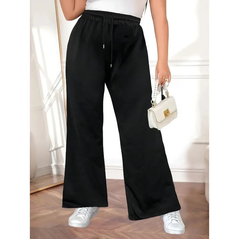 Plus Size 1XL–5XL Women's Casual Drawstring Pants – Slim Fit Solid Color Commuter Trousers