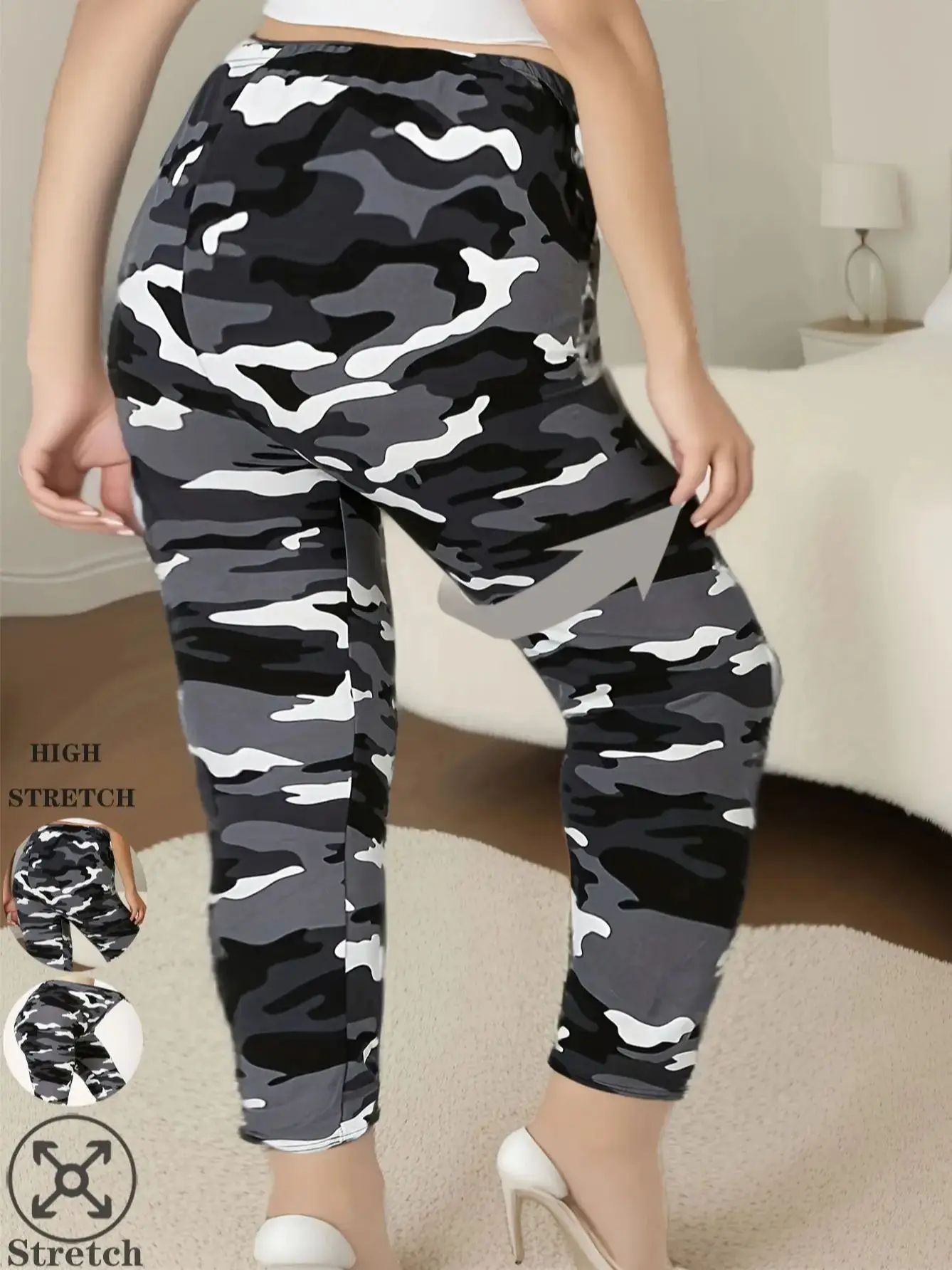CUHAKCI Plus Size High-Waist Stretch Camouflage Cropped Leggings for Women – Tummy Control Gym & Casual Fit