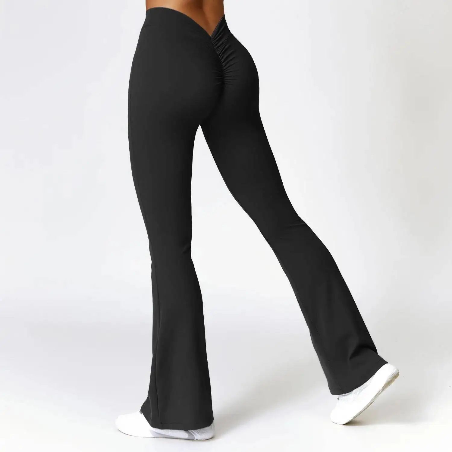 Womens Flare Yoga Pants with V Waist High Rise Stretch Wide Leg Fit
