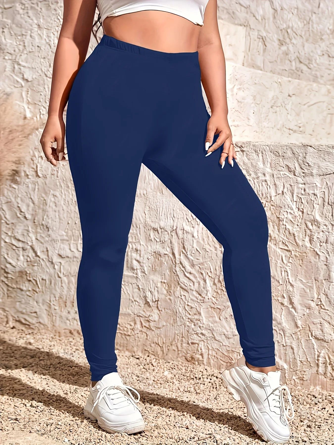 Women's Plus Size High-Waist Black Stretch Leggings – Slim Fit Ankle-Length Casual & Sport Pants