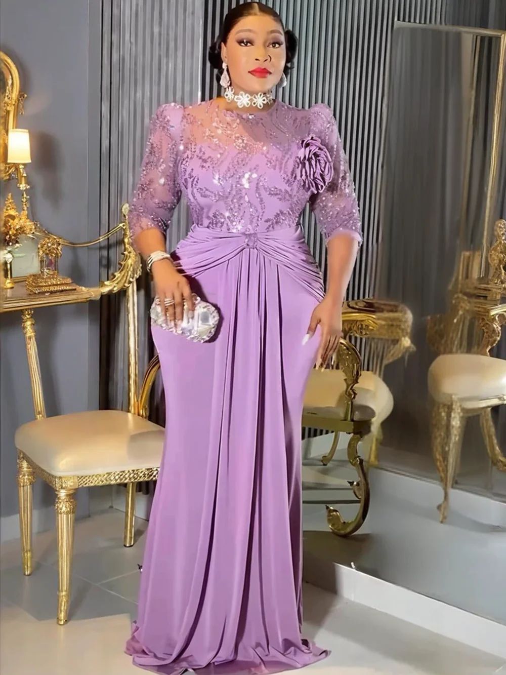 Fashion Plus Size African Sequin Bodycon Gown – Dashiki Elegant Long Evening & Wedding Dress