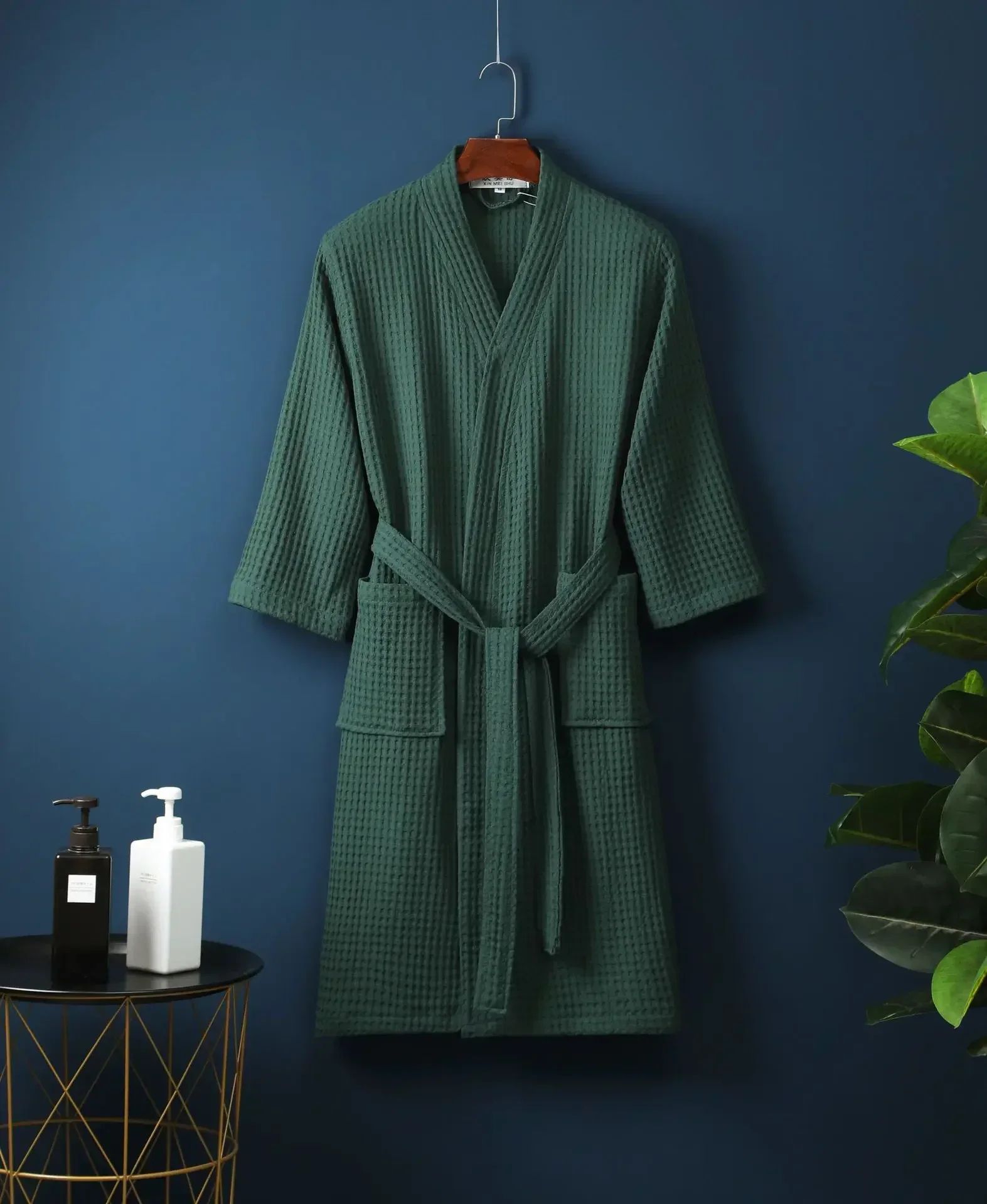 Couple Cotton Terry Waffle Bathrobe Lightweight Long Sleeve Spa Hotel Lounge Robe