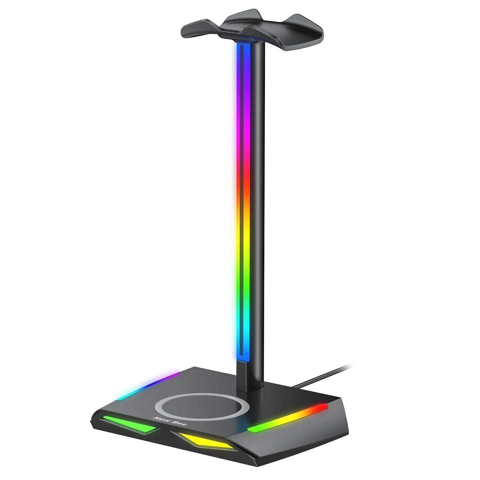 RGB Headset Stand with Wireless Charger, Gaming Headphone Holder Dock with LED Lights & Non-Slip Base