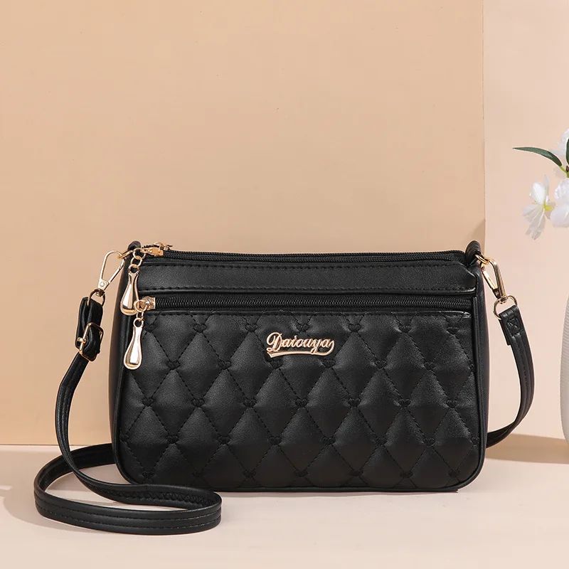PU Leather Crossbody Bag for Women, Large Capacity Shoulder Handbag with Zipper & Embroidery Design