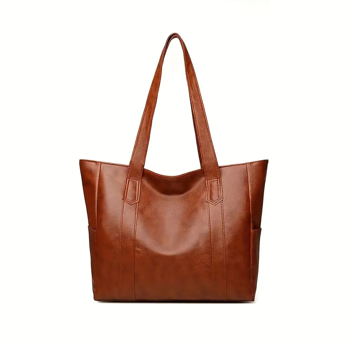 RetroVogue Large Capacity PU Leather Tote Bag | Vintage Women's Commuter Shoulder Handbag with Zipper Pocket