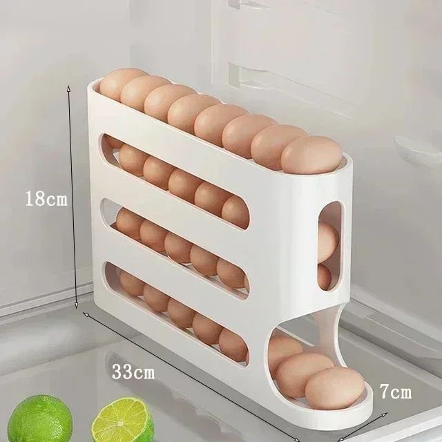 2–4 Layer Rolling Egg Storage Rack – Gravity Feed Refrigerator Egg Organizer Box