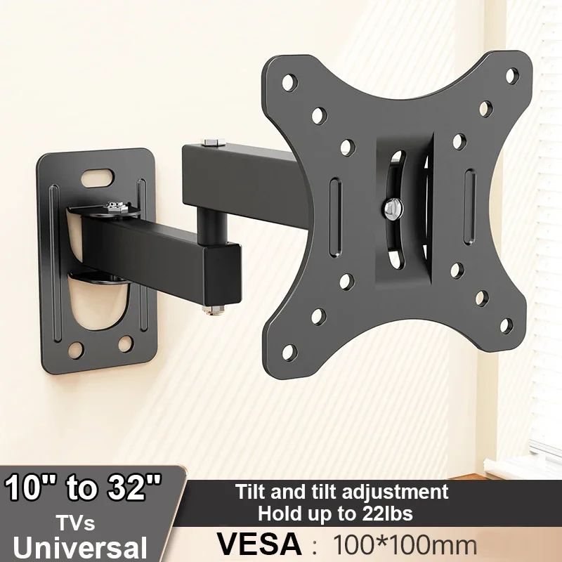 Full Motion TV Wall Mount Bracket – Adjustable Swivel Tilt Arm for 10–32 Inch TVs