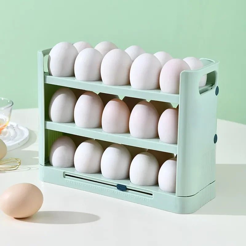 36-Grid Flip Egg Holder for Refrigerator – Detachable Egg Storage Organizer with Freshness Timer