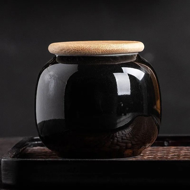 Vintage Ceramic Storage Jar with Bamboo Lid – Mini European Tea, Candy & Cookie Sealed Container Decor