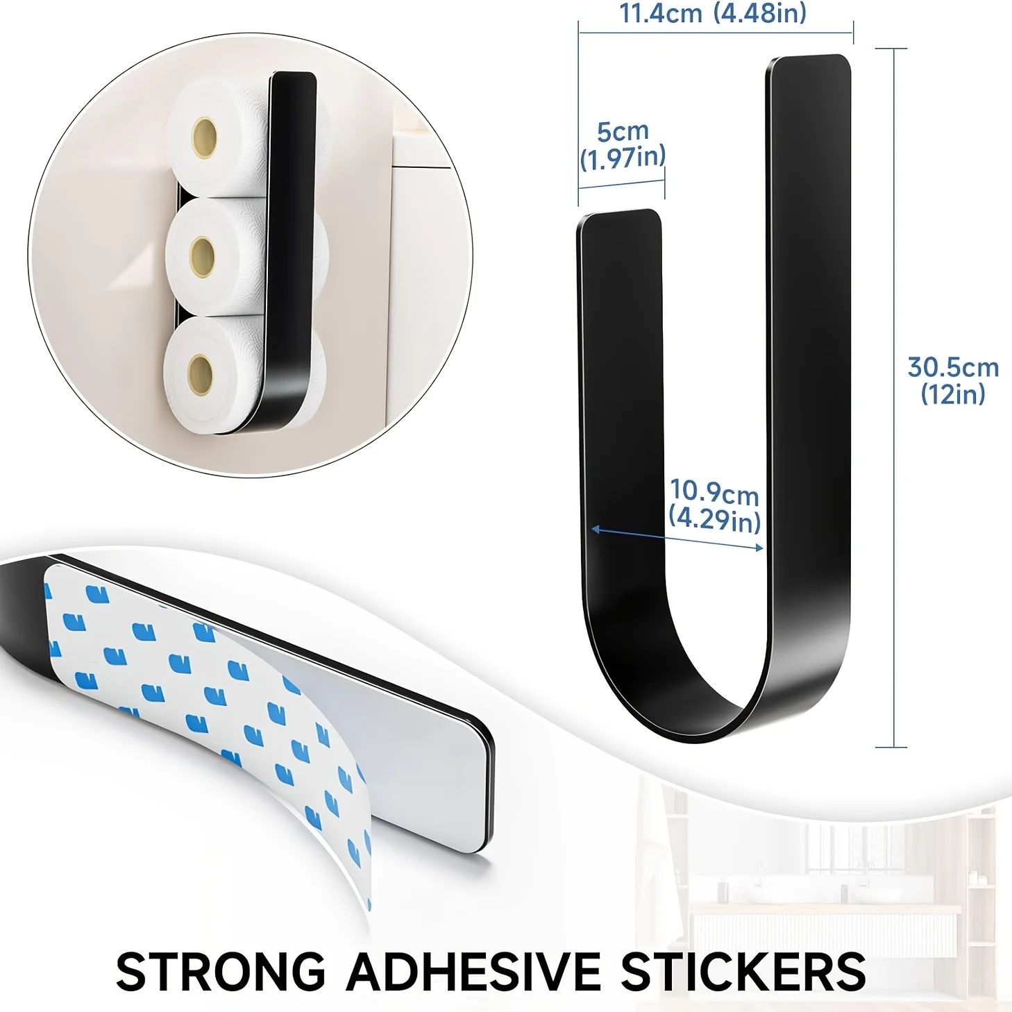 3-in-1 Wall Mounted Toilet Paper Holder – Black Metal Tissue Rack with Towel Bar & Hooks Bathroom Organizer