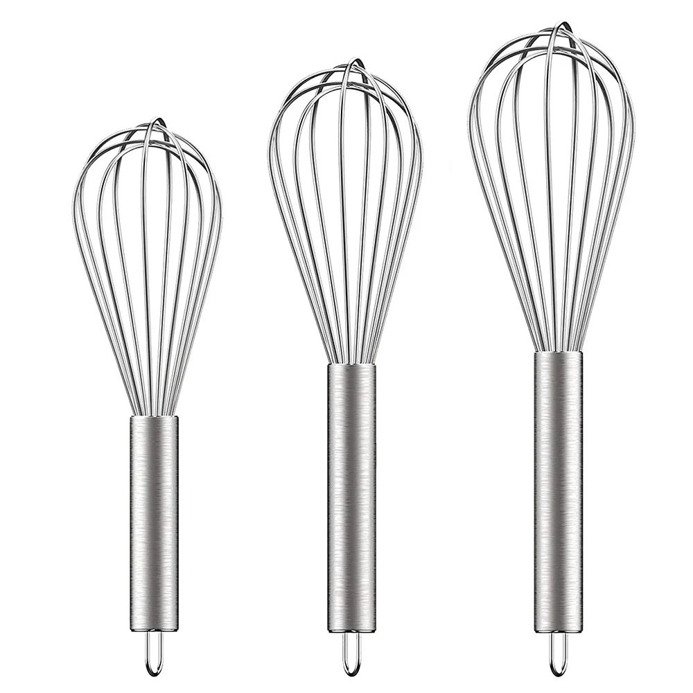 3-Piece Stainless Steel Whisk Set – Balloon Wire Whisks 8/10/12 Inch Manual Egg Beater & Kitchen Mixer