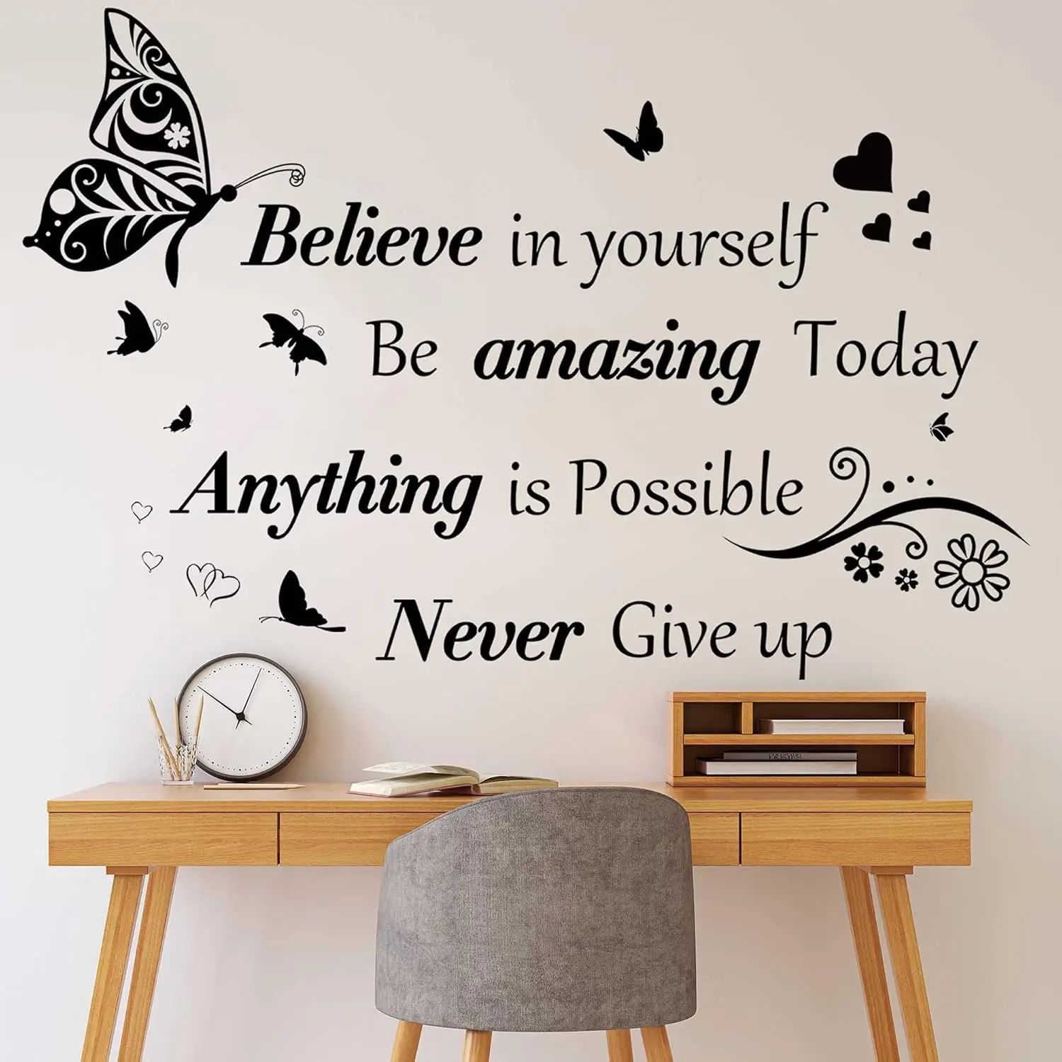 Inspirational Butterfly Wall Stickers – Removable Motivational Quote Vinyl Decals for Home Decor