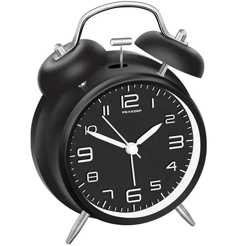 4-Inch Twin Bell Loud Alarm Clock - Metal Retro Desk Clock with Backlight for Heavy Sleepers