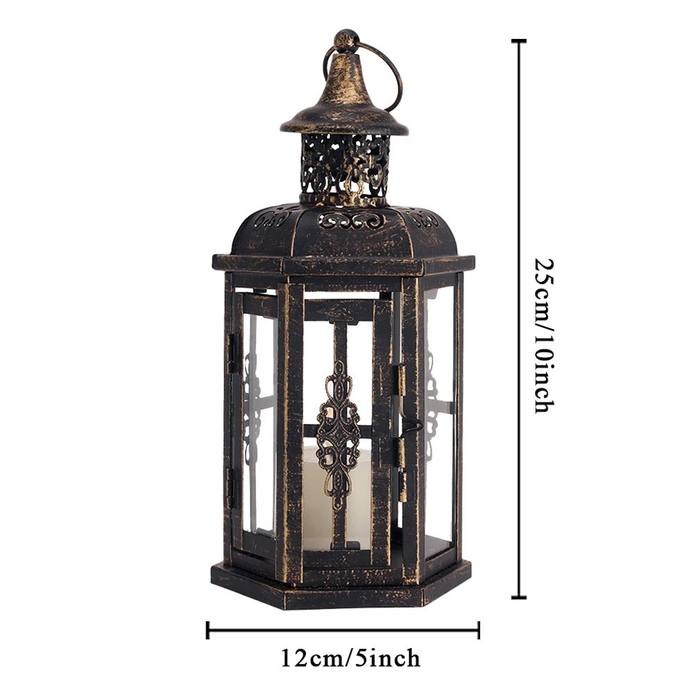 Vintage Nordic Iron Candle Lantern - Hanging Black Decorative Lantern for Home & Wedding Decor