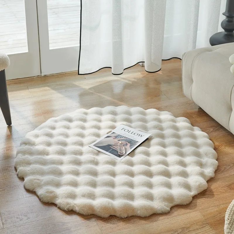 Round Bubble Velvet Faux Rabbit Fur Rug – Ultra Soft Fluffy Plush Carpet for Living Room & Kids Space