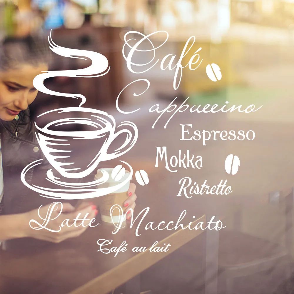 Coffee Bar Wall Sticker Vinyl Decal – Spanish French Cafe Wall Decor Kitchen Restaurant Window Art