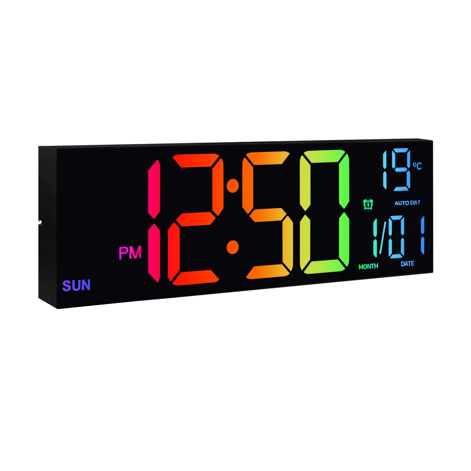 16-Inch RGB LED Digital Wall Clock – Large Display with Remote, Alarm, Temperature & DST Smart Clock