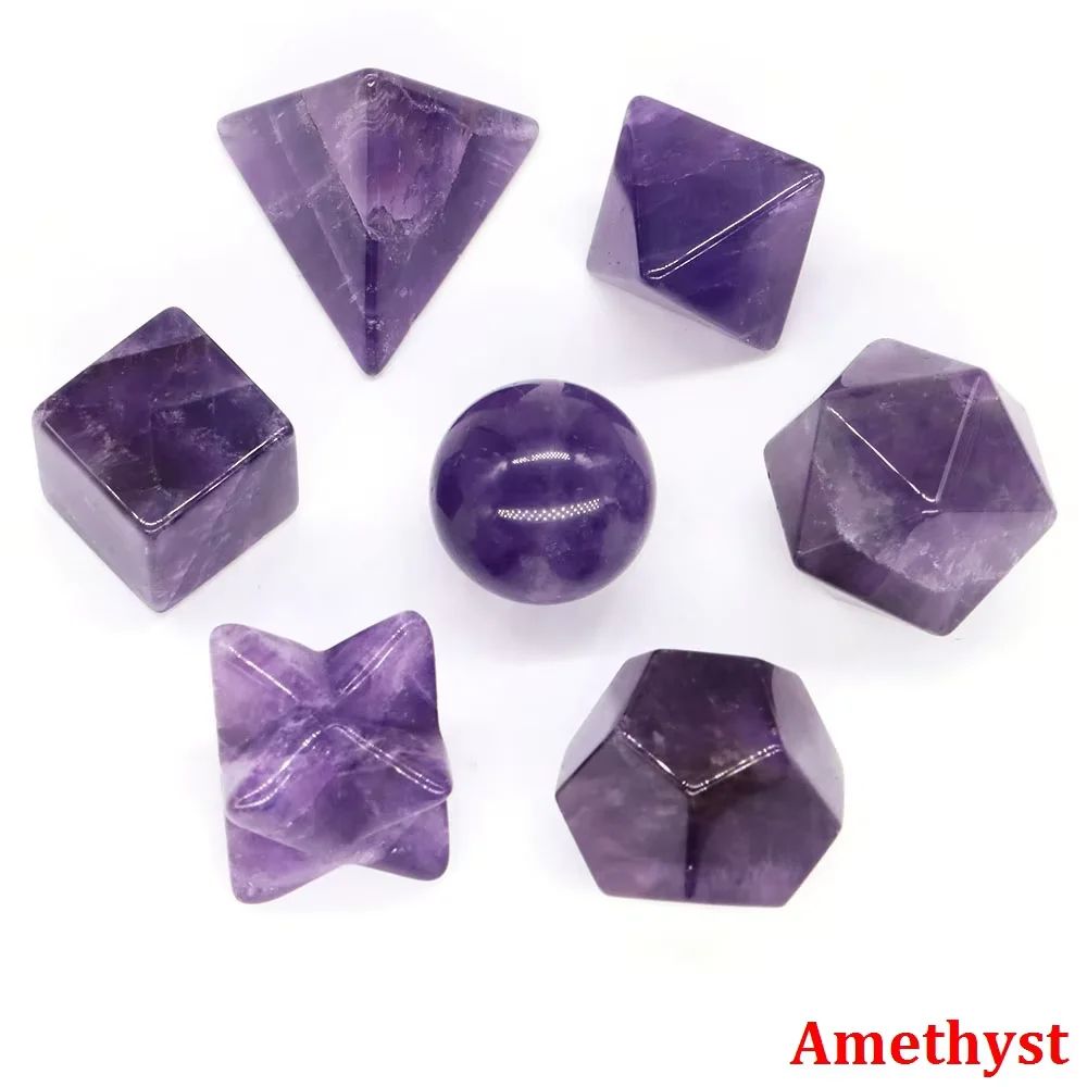 7-Piece Platonic Solid Crystal Set - Natural Sacred Geometry Stones for Reiki, Chakra Healing & Meditation