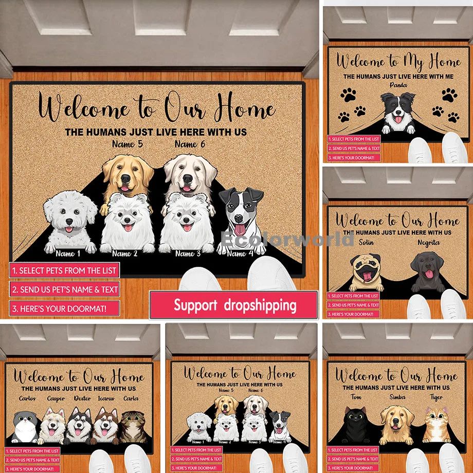 Custom Pet Name Doormat Rug - Personalized Dog Cat Welcome Mat Non-Slip Home Decor