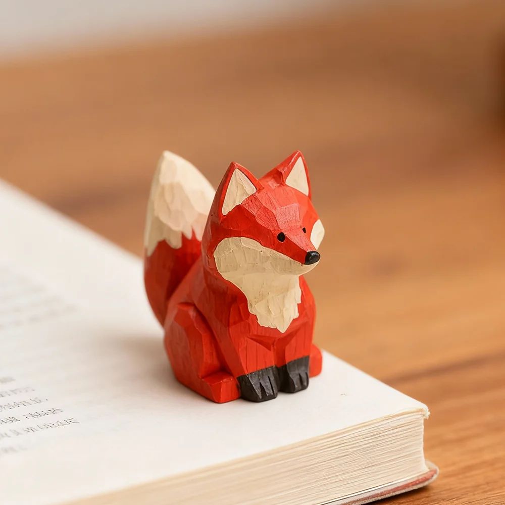 Hand-Carved Wooden Fox Figurine - Vintage Linden Wood Animal Sculpture, Rustic Home & Office Decor