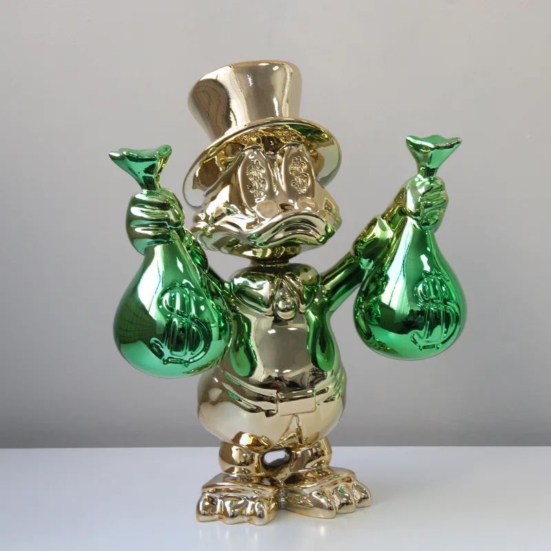 Donald Duck Money Bag Resin Statue - 15.7in Disney Cartoon Sculpture, Kawaii Home & Office Decor Gift