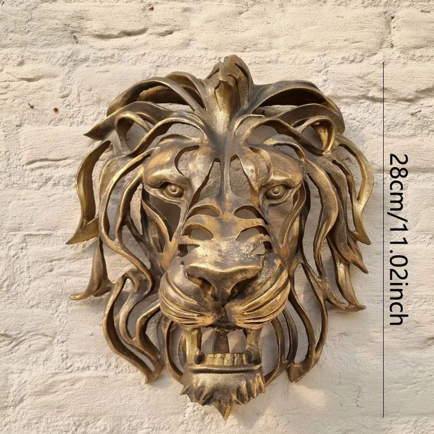 Gold Lion Head Wall Sculpture - 11in Luxury Resin Wall Art Decor for Bedroom & Living Room