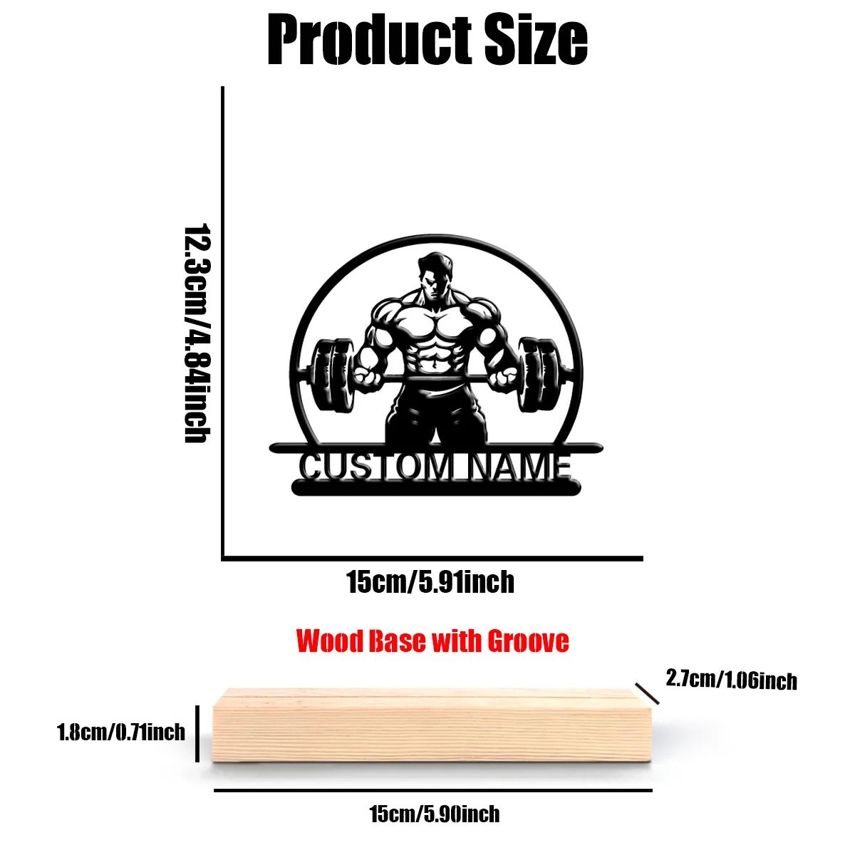 Custom Weightlifting Metal Art Sculpture with Wooden Base โ Personalized Gym Tabletop Decor Gift