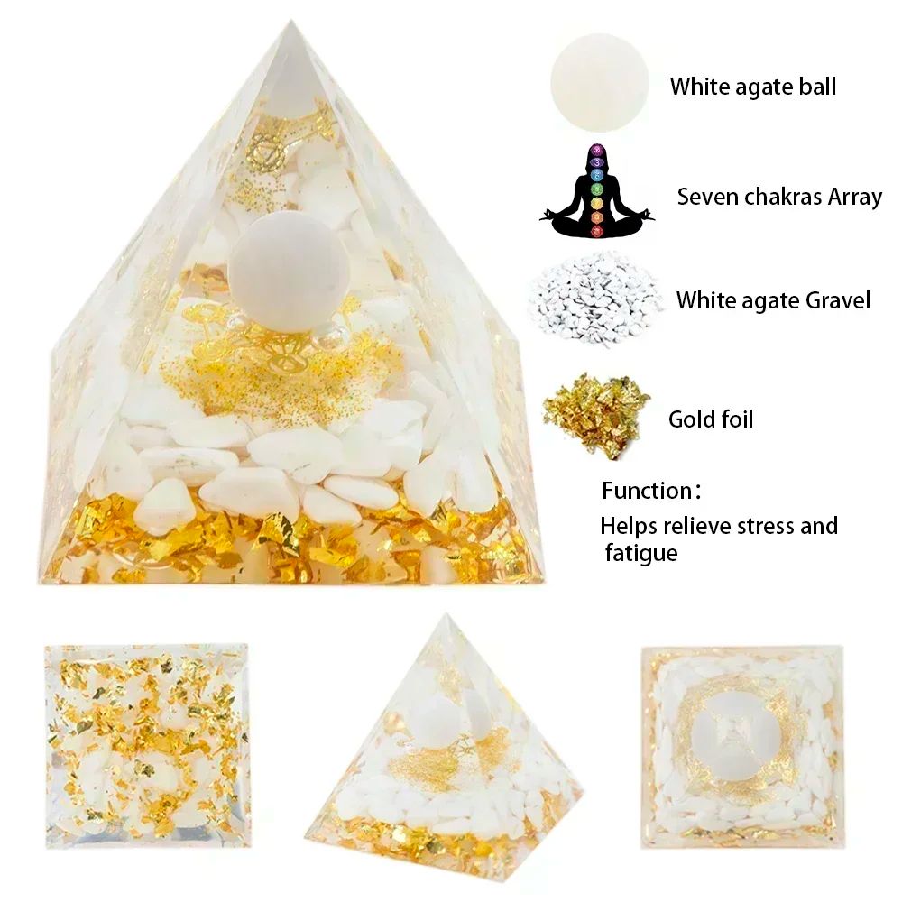 Natural Crystal Energy Pyramid - 2in Reiki Healing Chakra Resin Pyramid for Spiritual Decor