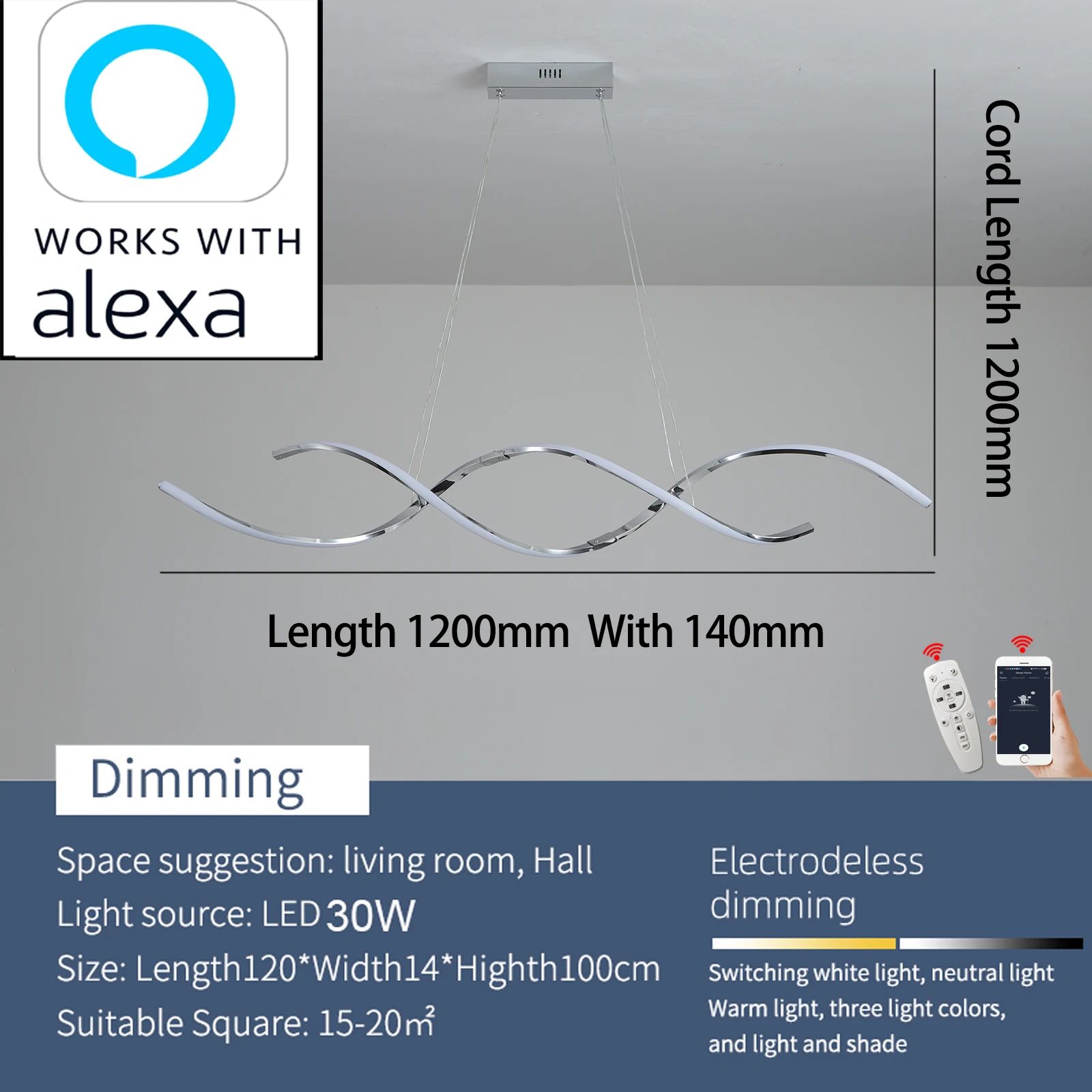 Modern LED Linear Chandelier - Dimmable Remote-Control Pendant Light for Dining & Living Spaces