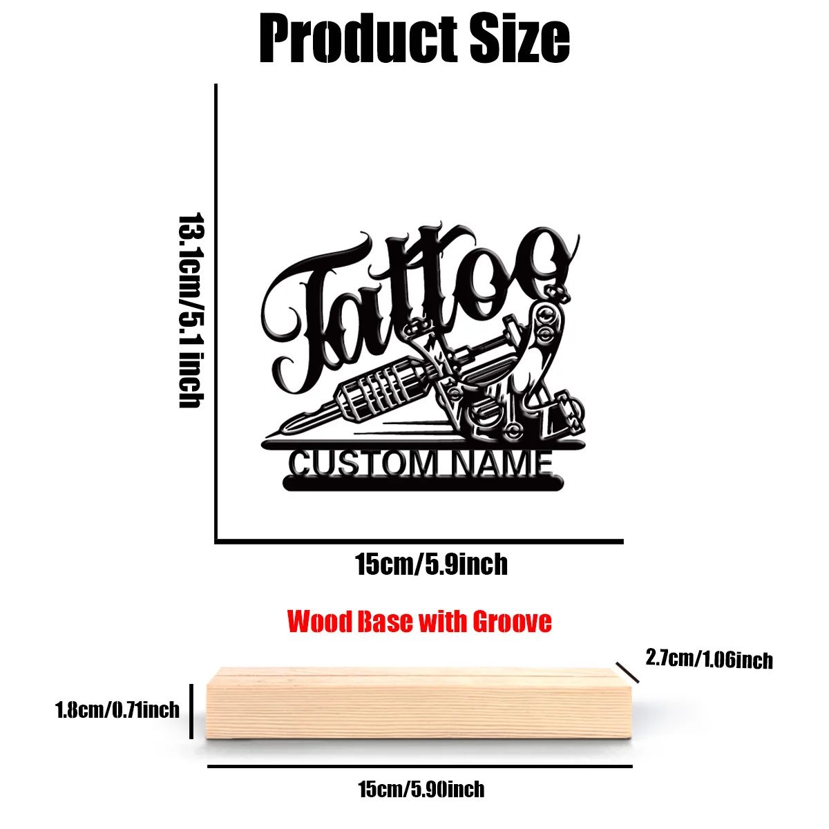 Custom Tattoo Artist Metal Figurine with Wooden Base – Personalized Rustic Statue for Home & Studio Decor