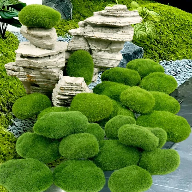 60 Flocking Rocks Artificial Moss Stone Balls – Realistic Green Foam Flocking | Inspire ...
