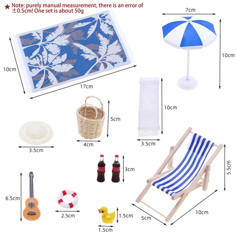 Miniature Beach Deckchair & Umbrella Set – Dollhouse Fairy Garden Summer Scene DIY Decor