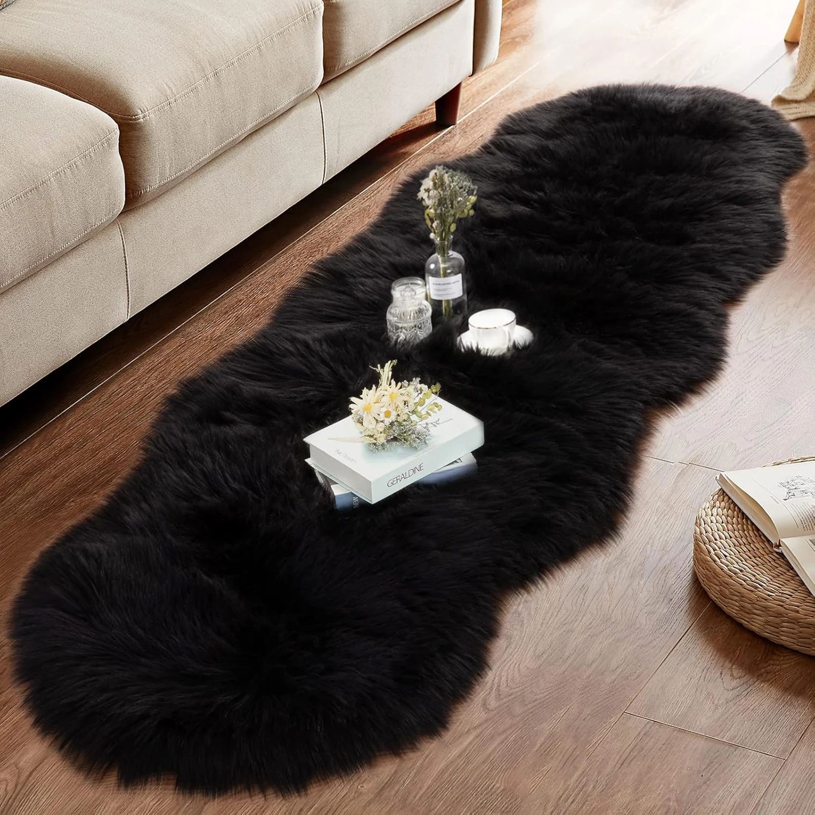White Faux Sheepskin Fluffy Rug – Ultra Soft Washable Plush Carpet for Bedroom, Nursery & Living Room