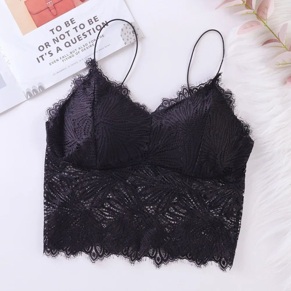 Women Sexy Lace Bralette Crop Top – Wireless Bustier Bra Camisole Tank with Zipper Back