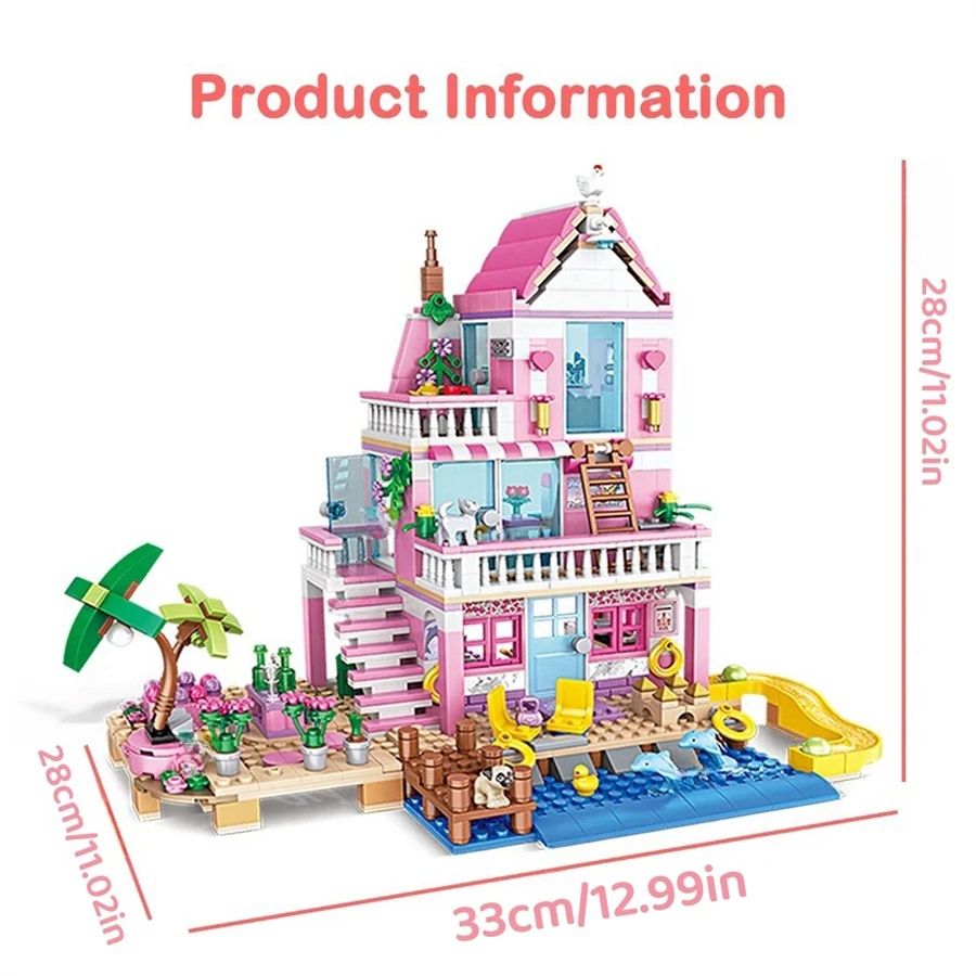 Summer Holiday City House Building Blocks Set – Seaside Villa Apartment Street View DIY Bricks Toy Compatible with Lego