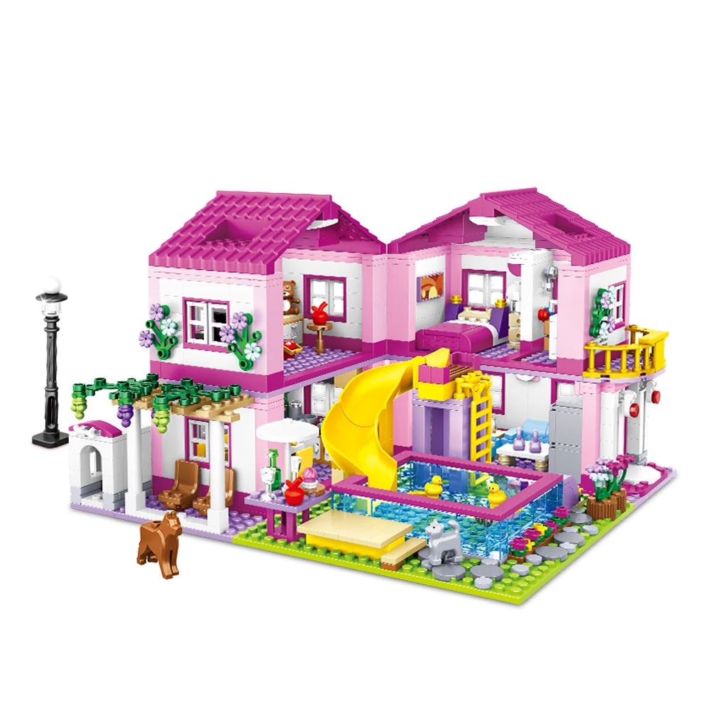 Friends City Street View Villa Castle Building Blocks Set – DIY Summer Holiday House Bricks Toy Compatible with Lego