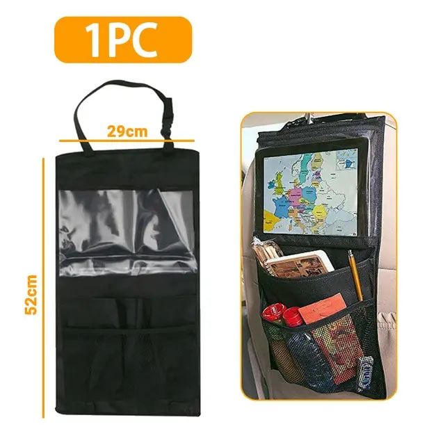 Waterproof Car Back Seat Organizer with Touch Screen Tablet Holder โ Multi Pocket Travel Storage Protector