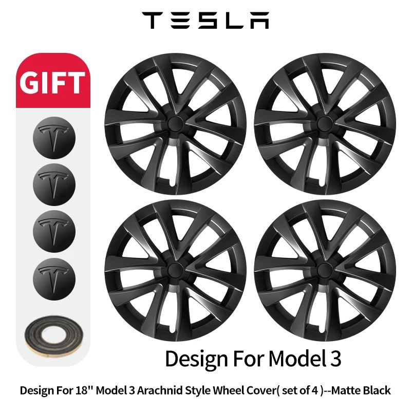 4 pcs 18-Inch Arachnid Style Full Rim Hub Cap Wheel Cover Set for Tesla Model 3 2017–2023 – Performance Aero Hubcaps