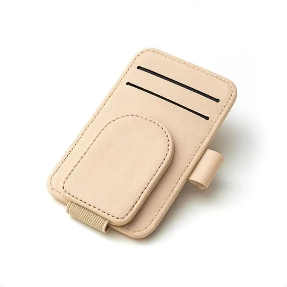 Leather Car Sunglasses Holder Clip – Magnetic Sun Visor Glasses & Card Organizer