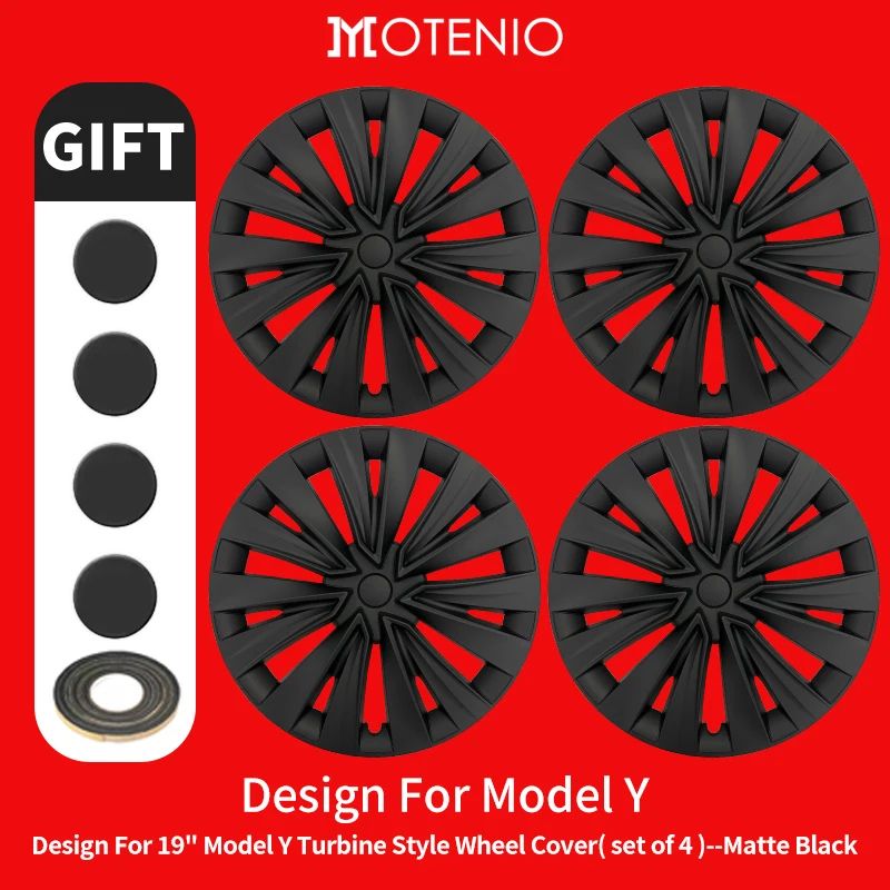 4pcs Tesla Model Y 19-Inch Turbine Style Matte Black Hubcap Covers – ABS Wheel Cap Replacement Set 2020-2024