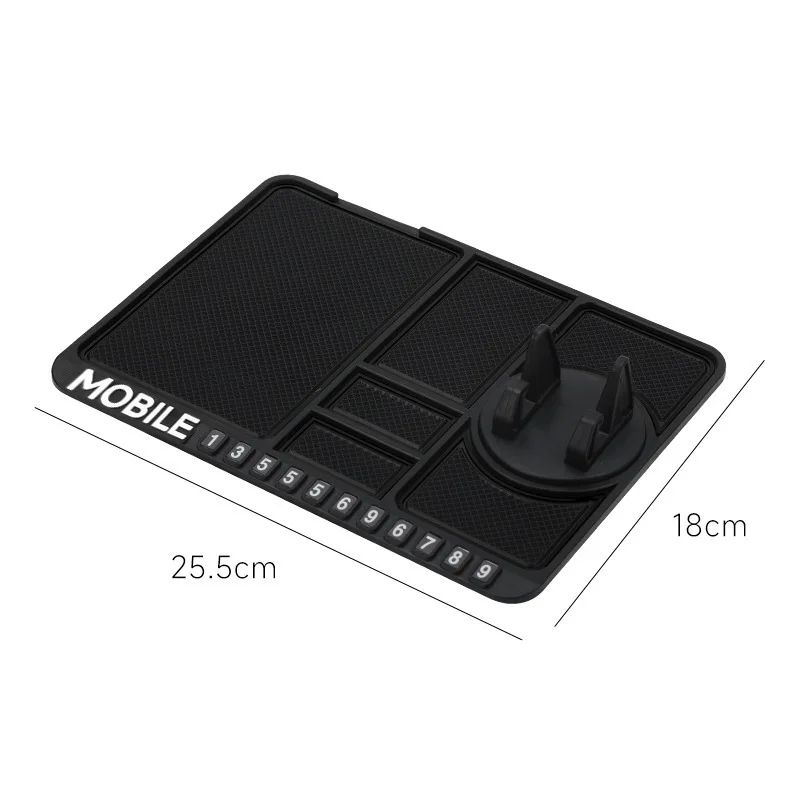 Multi-Function Car Dashboard Organizer Pad with Phone Holder & Temporary Parking Number Display