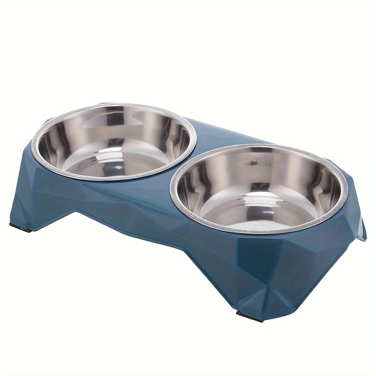 Luxury Stainless Steel Double Pet Bowl with Diamond Pattern – Non-Slip Food & Water Feeder for Dogs & Cats