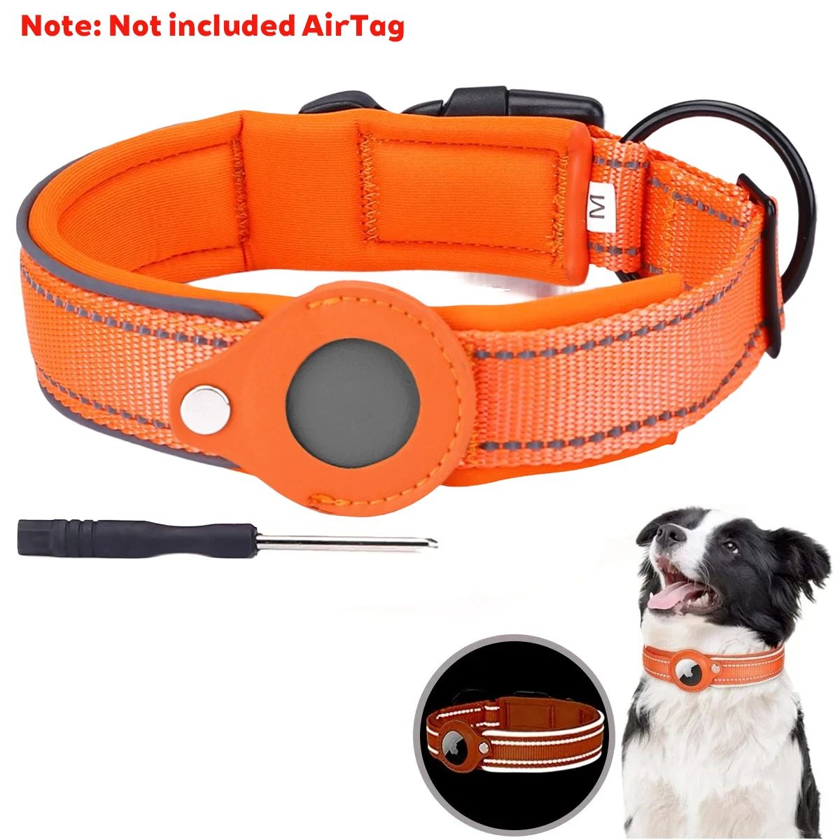 Reflective AirTag Dog Collar with Built-In Holder – Waterproof Anti-Lost GPS Tracking Collar for Dogs & Cats
