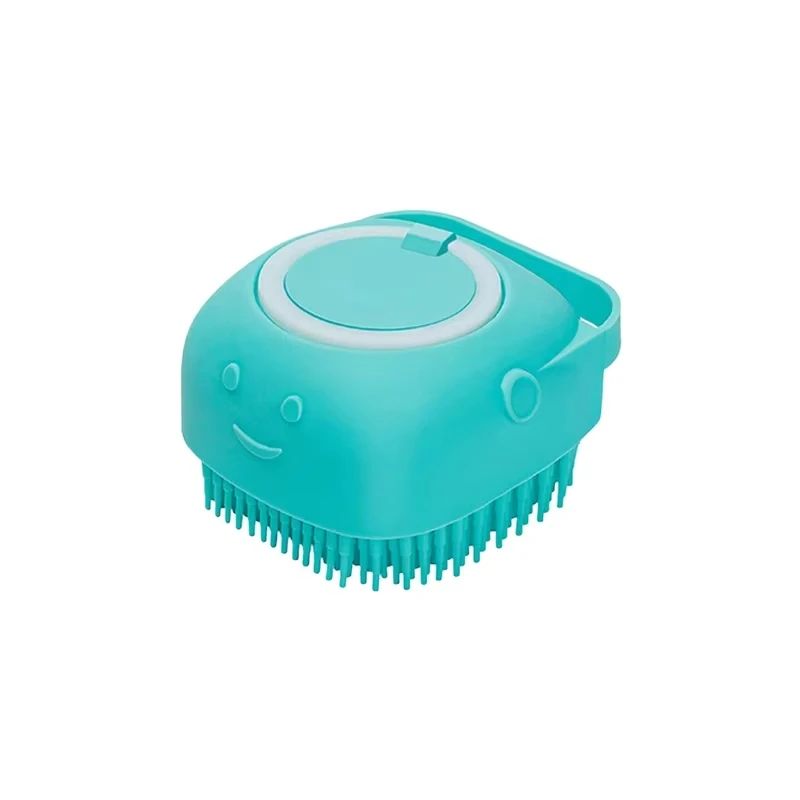 Silicone Pet Bath Massage Brush with Shampoo Dispenser – Self-Cleaning Soft Rubber Grooming & Deshedding Brush for Dogs