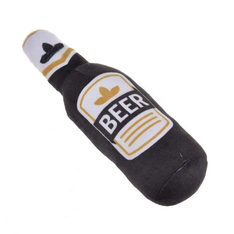 Beer Bottle Plush Dog Toy – Squeaky Bite-Resistant Chew Toy for Small & Large Dogs with Teeth Cleaning Fun
