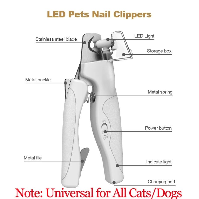 LED Pet Nail Clipper with Safety Light – USB Rechargeable Dog & Cat Nail Trimmer with Nail File & Storage Box